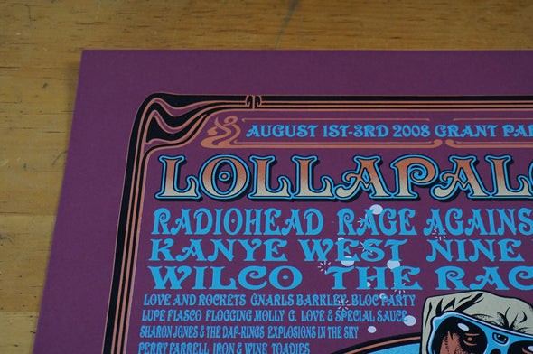 Lollapalooza - 2008 Justin Hampton Burgundy/Red Poster Chicago, IL RARE