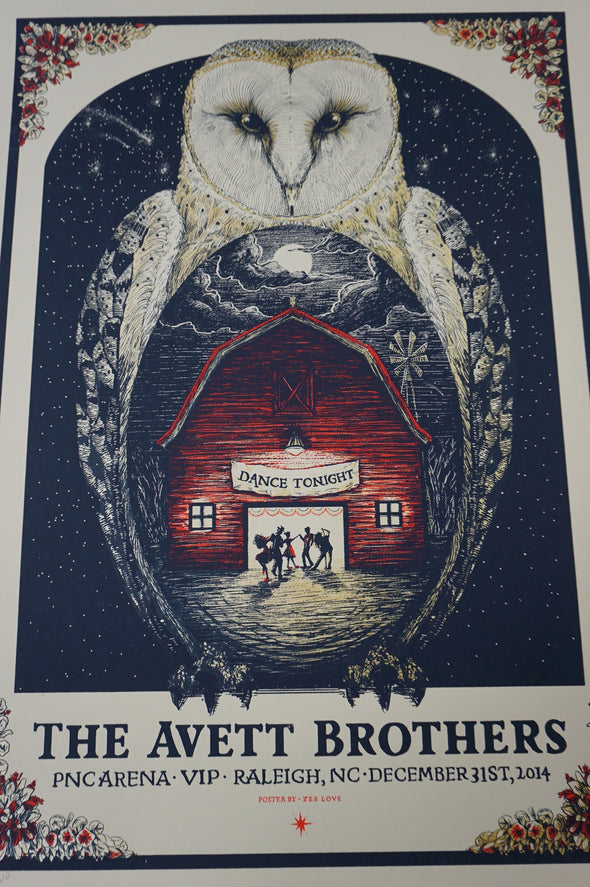 The Avett Brothers - 2014 Zeb Love poster Raleigh, NC NYE PNC Arena