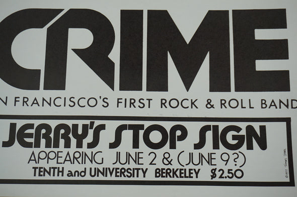 Crime - 1977 James Stark vintage poster, Jerry's Stop Sign, Berkeley