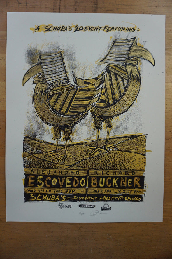 Escovedo Buckner - 2009 Dan Grzeca poster Chicago, IL Schubas