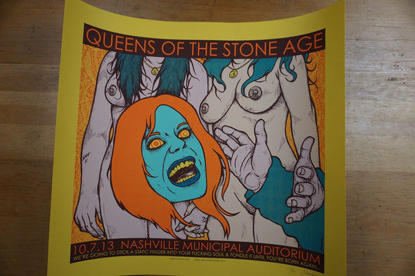 Queens of the Stone Age - 2013 Jermaine Rogers poster S/N Nashville YELLOW