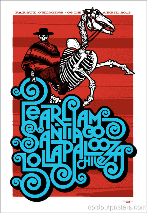 Lollapalooza - 2013 Ames Bros Pearl Jam poster Santiago, Chile