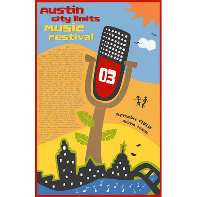 Austin City Limits Festival - 2003 David Mider ACL poster Texas DAMAGED