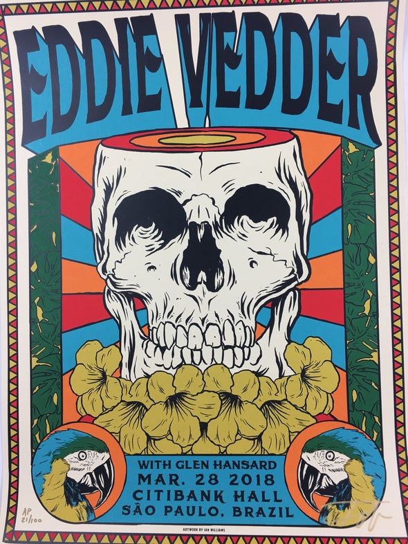 Eddie Vedder - 2018 Ian Wlliams Poster Sao Paulo, BR Citibank Hall AP S/N