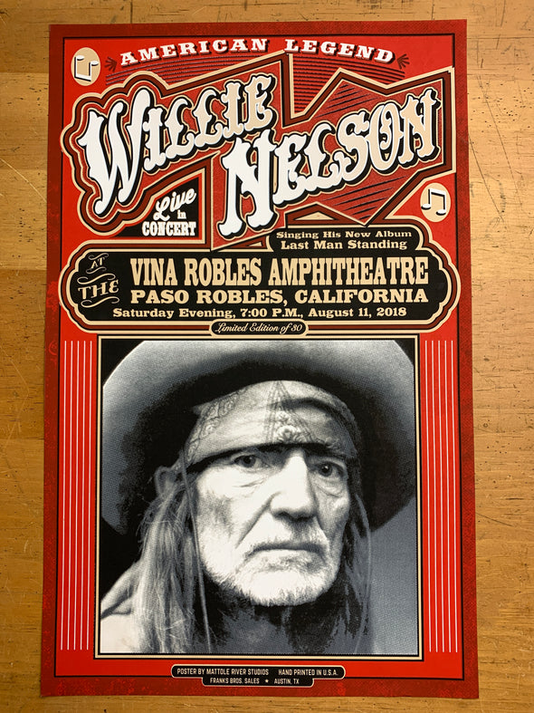 Willie Nelson - 2018 Mattole River Studios poster Paso Robles, CA