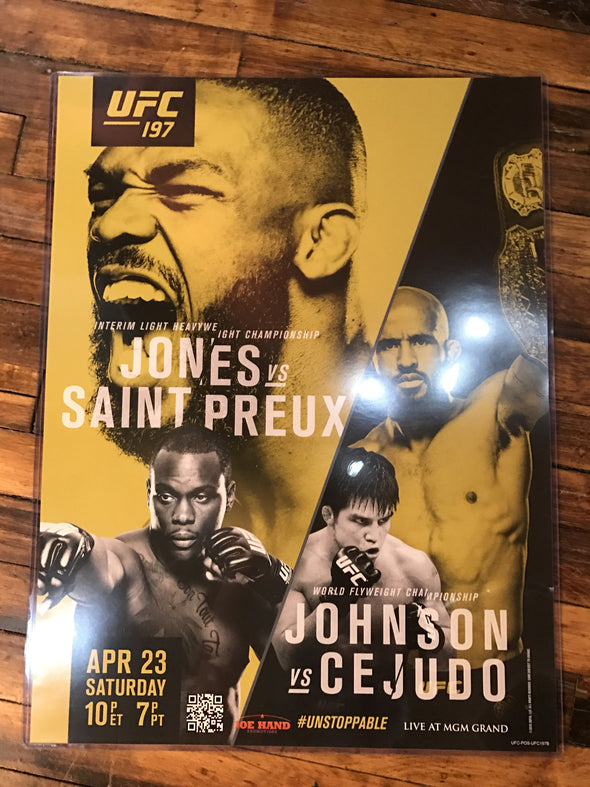 UFC 197 poster Jones vs. Saint Preux, Johnson vs. Cejudo MGM