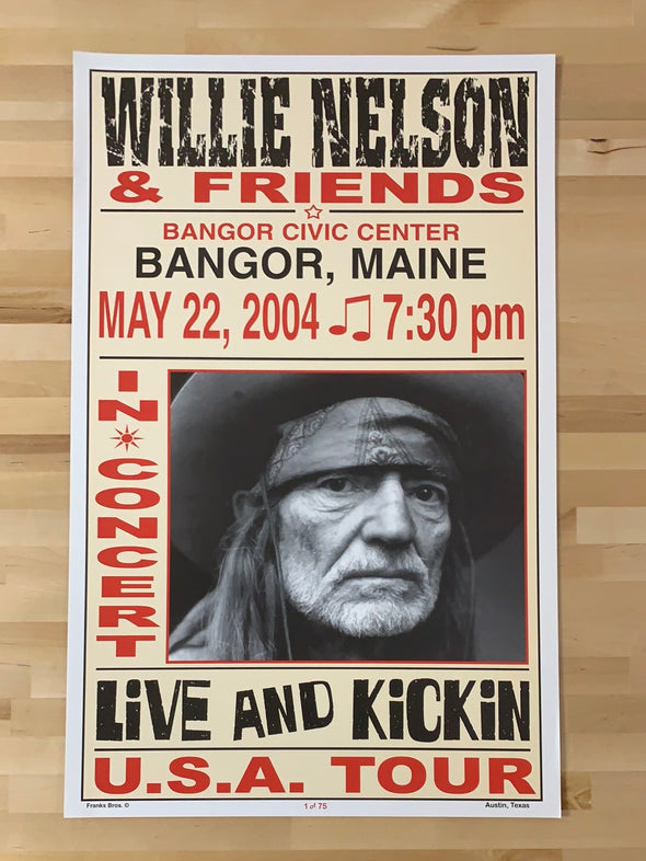 Willie Nelson - 2004 Franks Brothers 5/22 poster Bangor, ME