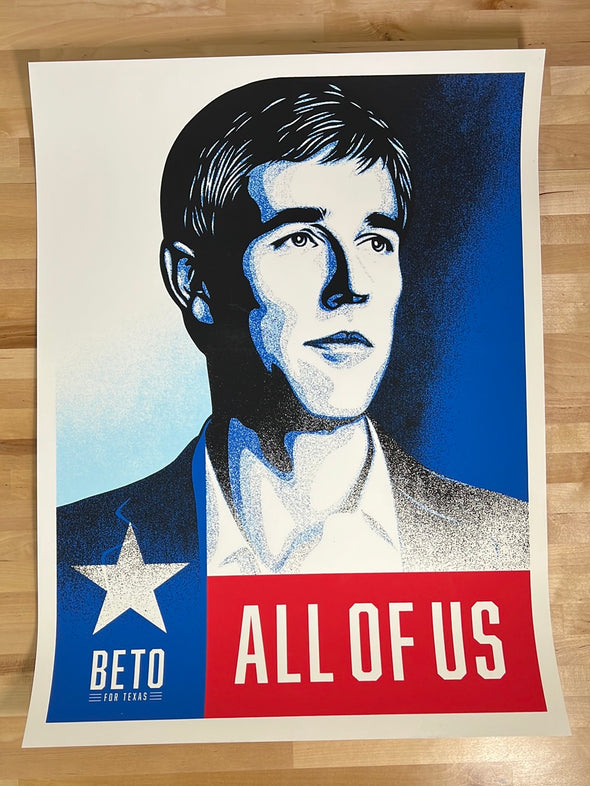 Beto O'Rourke - 2022 Shepard Fairey poster Obey Bright Blue Ink Austin, TX