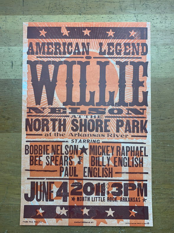 Willie Nelson - 2011 Hatch Show Print 6/4 poster North Little Rock, Arkansas