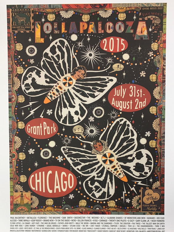 Lollapalooza - 2015 Tony Fitzpatrick poster 1st edition with band lineup