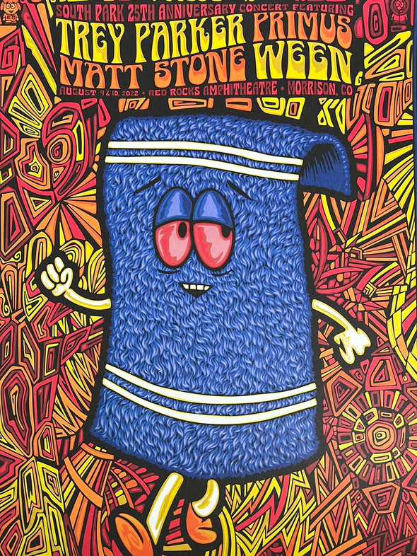 Towelie - 2022 Todd Slater LITHO poster Red Rocks, CO South Park Primus Ween