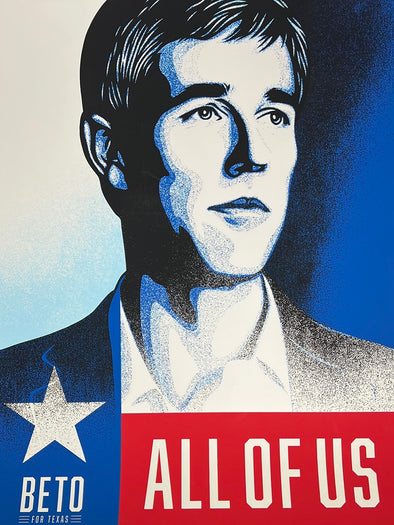 Beto O'Rourke - 2022 Shepard Fairey poster Obey Bright Blue Ink Austin, TX