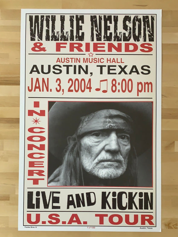 Willie Nelson - 2004 Franks Brothers 1/3 poster Austin, TX