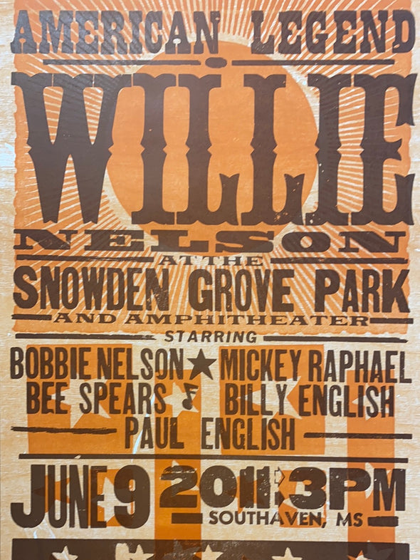Willie Nelson - 2011 Hatch Show Print 6/9 poster Southaven, Mississippi