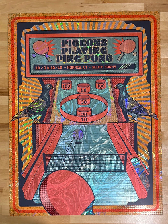 Pigeons Playing Ping Pong - 2020 Status Serigraph FOIL poster Morris, CT