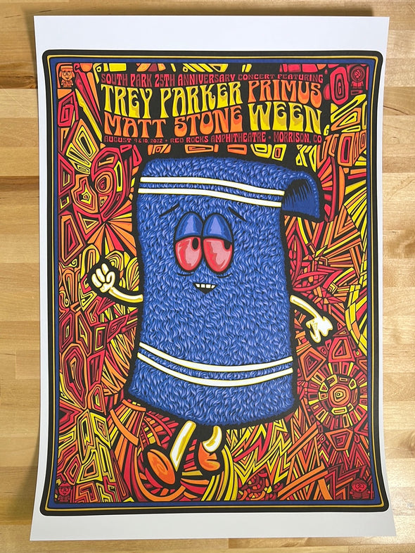 Towelie - 2022 Todd Slater LITHO poster Red Rocks, CO South Park Primus Ween