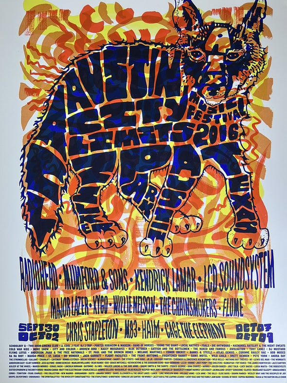Austin City Limits Music Festival - 2016 Jules Jones poster ACL Zilker, TX
