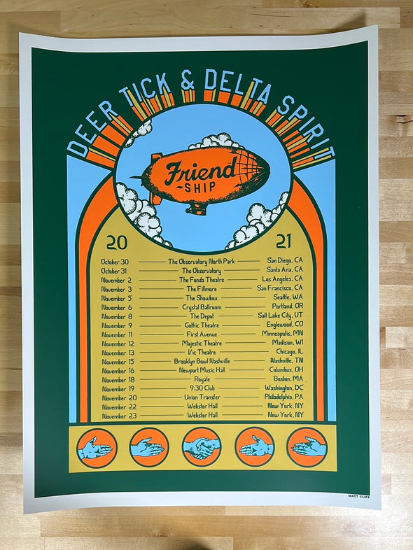 Deer Tick & Delta Spirit - 2021 Matt Cliff poster Friend Ship Tour print