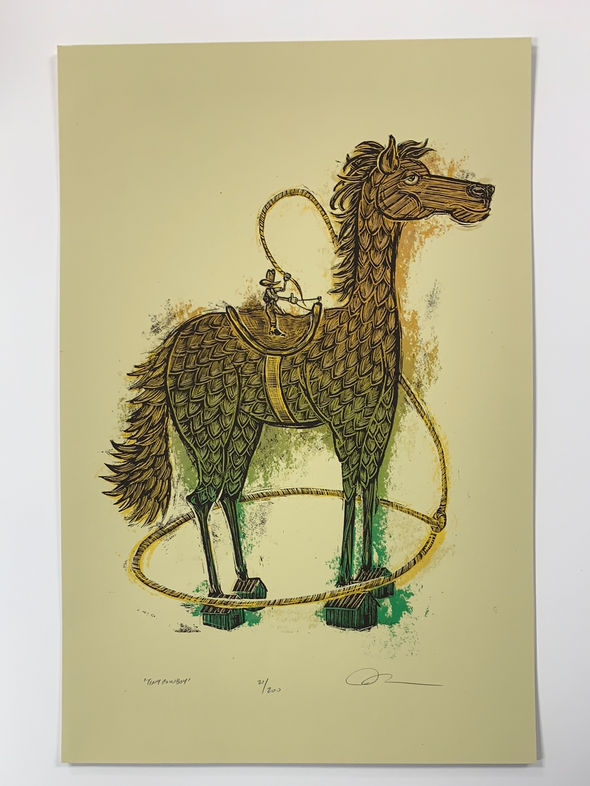 Tiny Cowboy - 2009 Dan Grzeca Poster Art Print Green/Gold 21/200