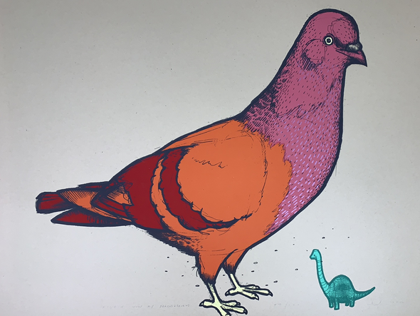 Pigeon with Toy Brachiosaurus - 2010 Jay Ryan Art Print Dinosaur