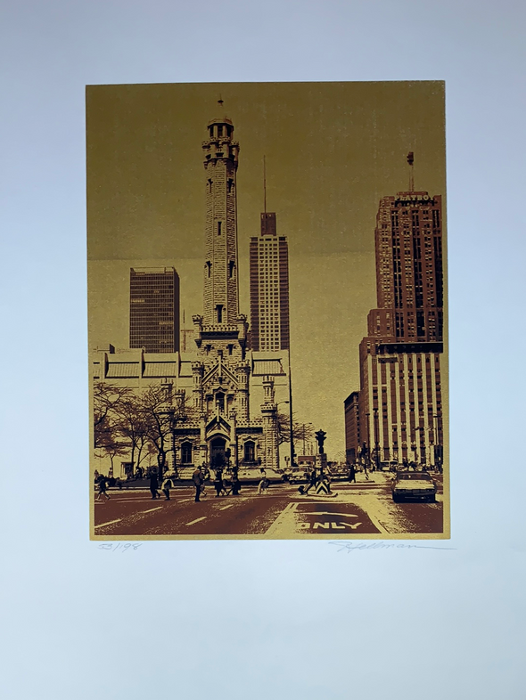 Chicago Water Tower - Les Hellman art print poster Original Vintage