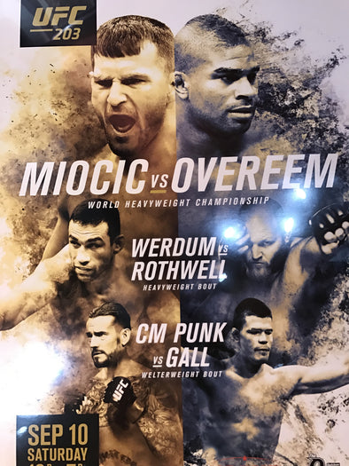 UFC 203 poster Miocic vs. Overeem, Werdum vs. Rothwell, CM Punk vs. Gall