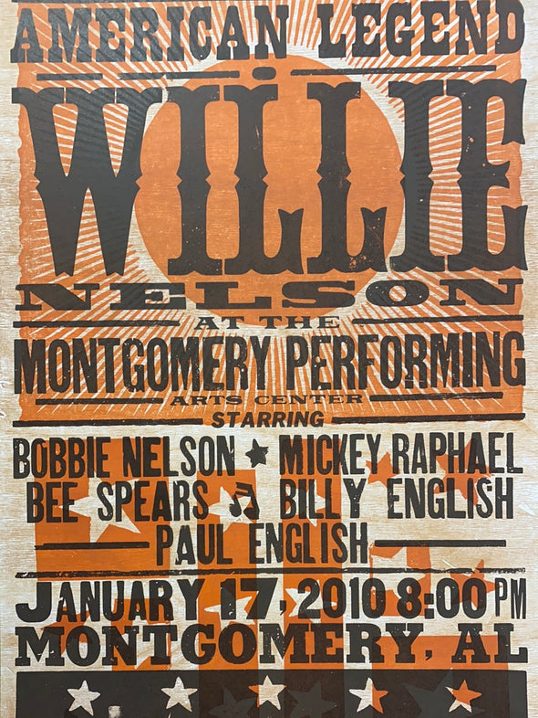 Willie Nelson - 2010 Hatch Show Print 1/17 poster Montgomery, Alabama