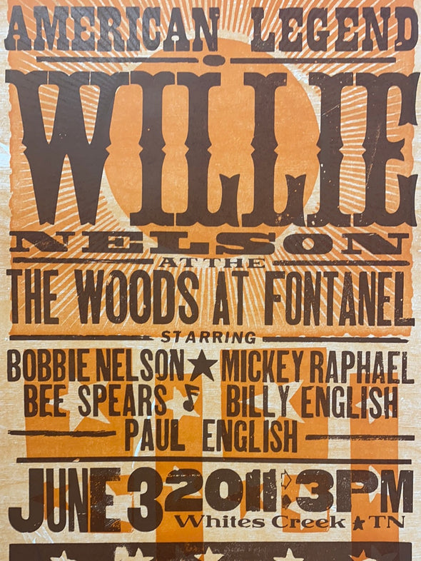 Willie Nelson - 2011 Hatch Show Print 6/3 poster Whites Creek, Tennessee