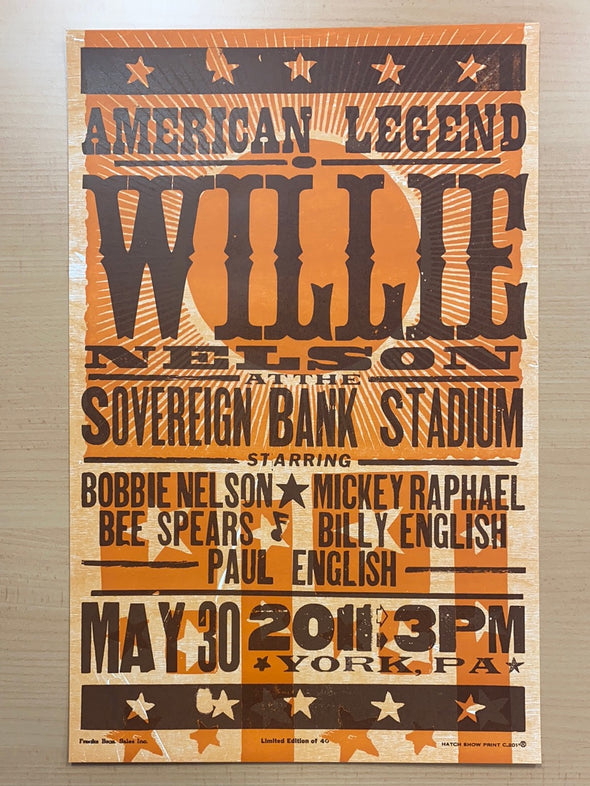 Willie Nelson - 2011 Hatch Show Print 5/30 poster York, Pennsylvania