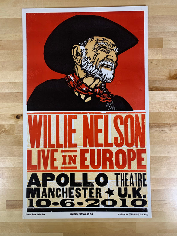 Willie Nelson - 2010 Hatch Show Print 10/6 poster Manchester, UK Apollo Theatre