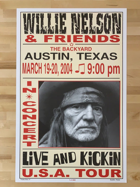 Willie Nelson - 2004 Franks Brothers 3/19-20 poster Austin, TX