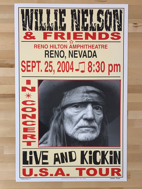 Willie Nelson - 2004 Franks Brothers 9/25 poster Reno, NV