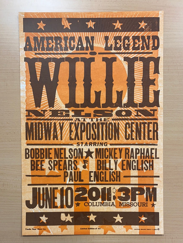 Willie Nelson - 2011 Hatch Show Print 6/10 poster Columbia, Missouri