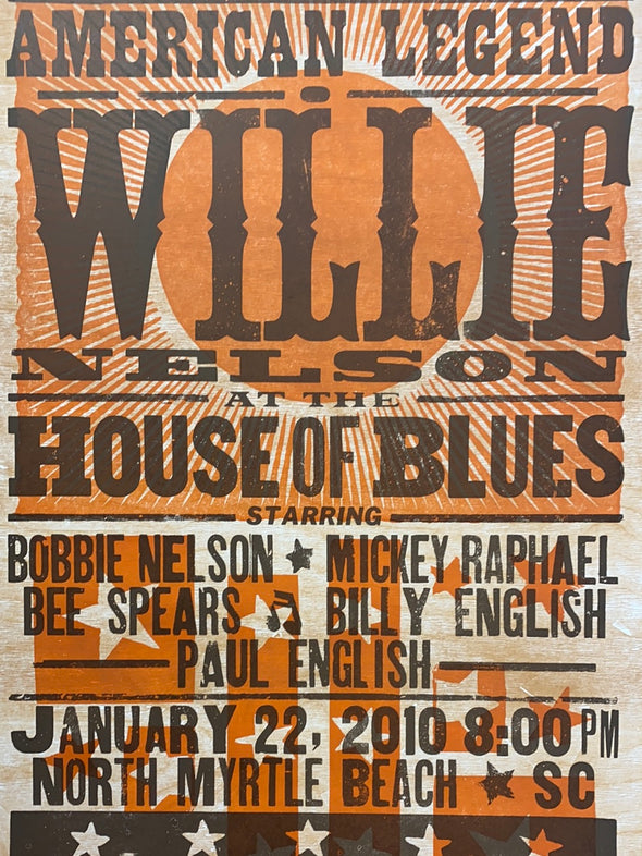 Willie Nelson - 2010 Hatch Show Print 1/22 poster North Myrtle Beach, South Carolina