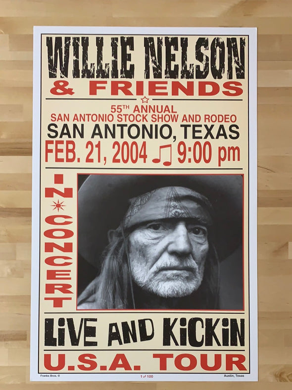 Willie Nelson - 2004 Franks Brothers 2/21 poster San Antonio, TX