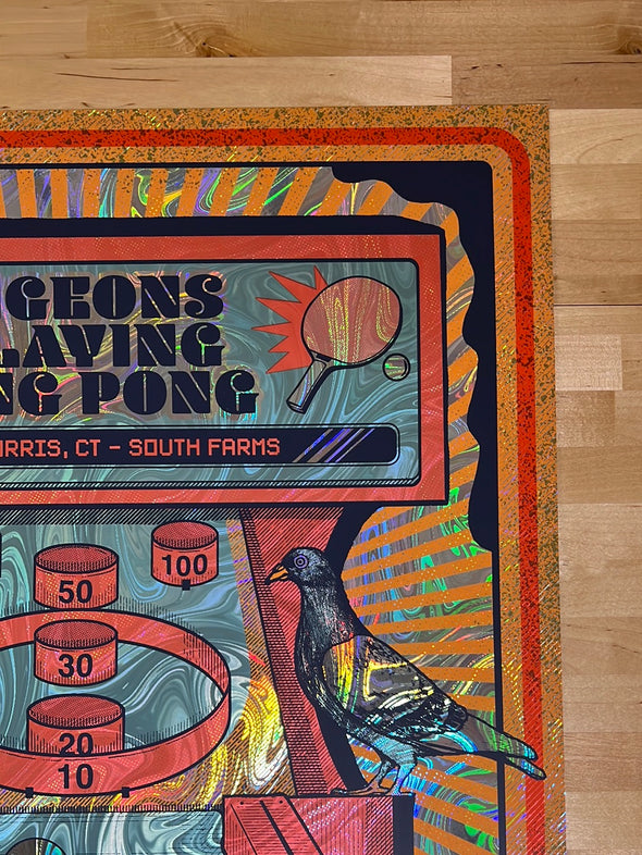 Pigeons Playing Ping Pong - 2020 Status Serigraph FOIL poster Morris, CT