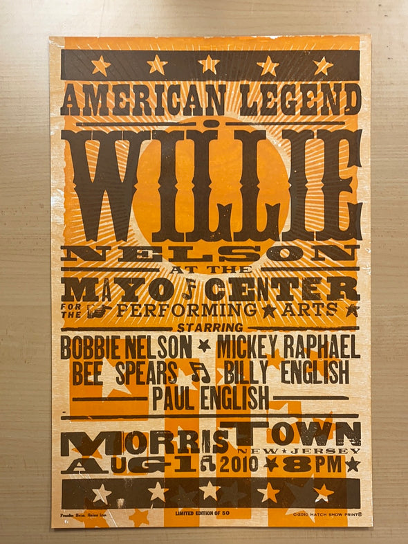 Willie Nelson - 2010 Hatch Show Print 8/1 poster Morris Town, New Jersey