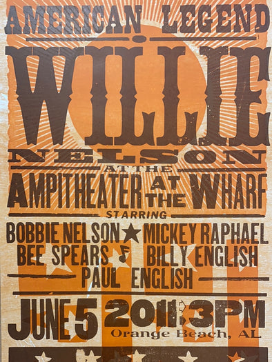 Willie Nelson - 2011 Hatch Show Print 6/5 poster Orange Beach, Alabama