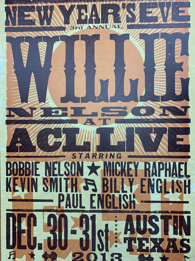 Willie Nelson - 2013 Hatch Show Print NYE poster ACL Live