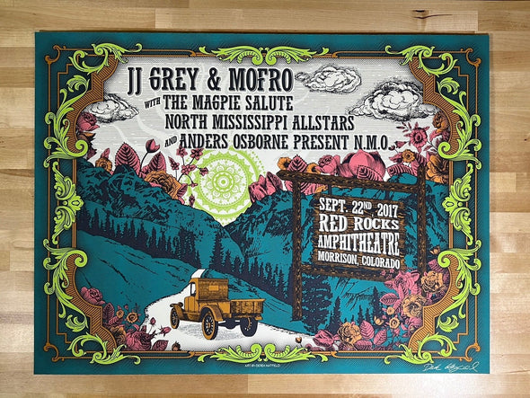 JJ Grey & Mofro - 2017 Derek Hatfield poster Red Rocks Morrison, CO