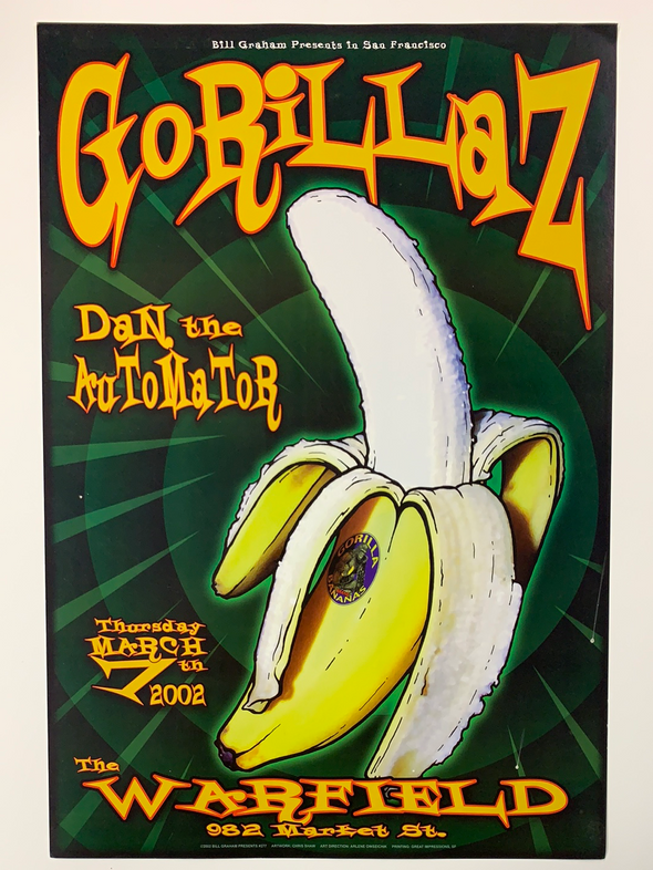 Gorillaz - 2002 Chris Shaw poster The Warfield Theatre San Fran 1st