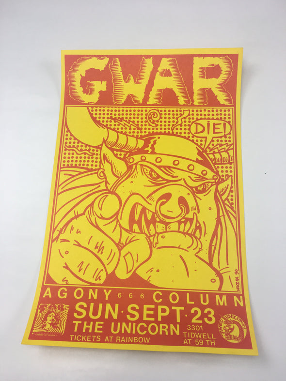 Gwar - 1990 Frank Kozik Poster Houston, TX The Unicorn
