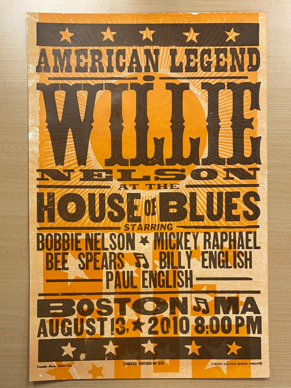 Willie Nelson - 2010 Hatch Show Print 8/13 poster Boston, Massachusetts