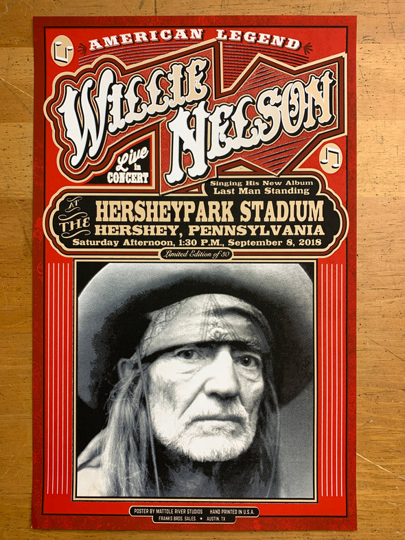 Willie Nelson - 2018 Mattole River Studios poster Hershey Pennsylvania