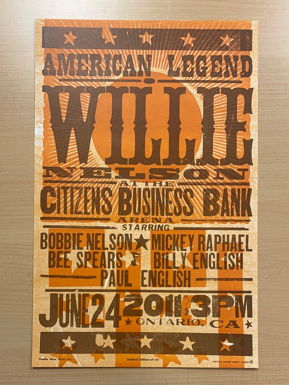 Willie Nelson - 2011 Hatch Show Print 6/24 poster Ontario, California