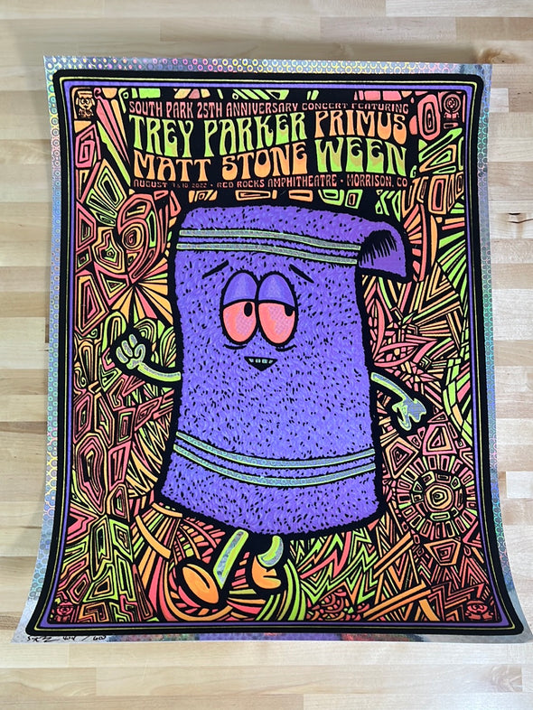 Primus Ween - 2022 Todd Slater poster Red Rocks, CO South Park flocked x/600