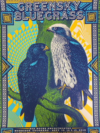 Greensky Bluegrass - 2019 Status Serigraph poster Red Rocks, Morrison, CO AE