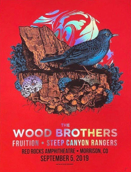 The Wood Brothers - 2019 Status Serigraph poster Red Rocks, Morrison, CO AE/30