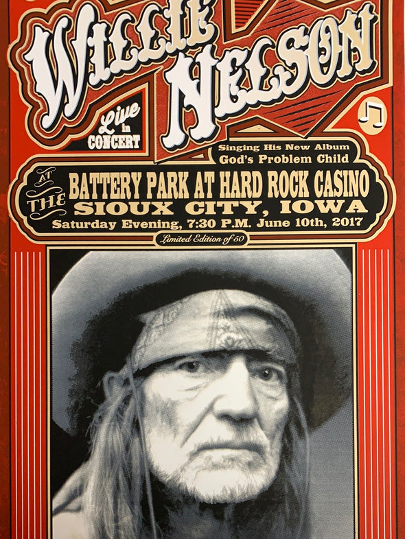 Willie Nelson - 2017 Mattole River Studios poster Sioux City, IA