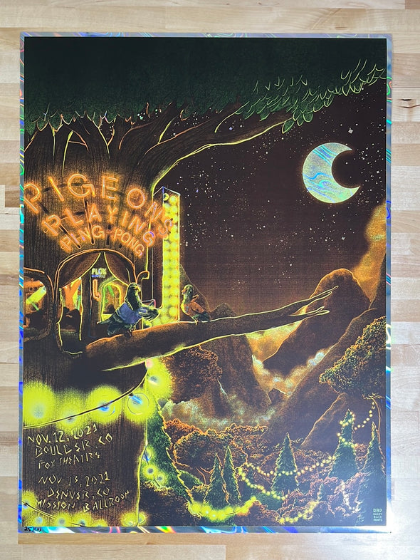 Pigeons Playing Ping Pong - 2021 Bailey Race poster Denver, CO FOIL
